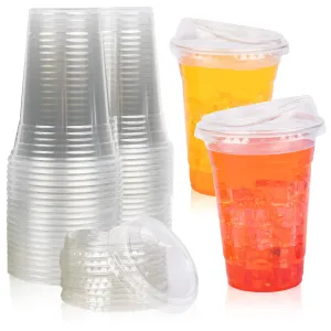 100 Clear Cups With Lids, 16oz - Strawless Plastic Cups With Lids - Disposable