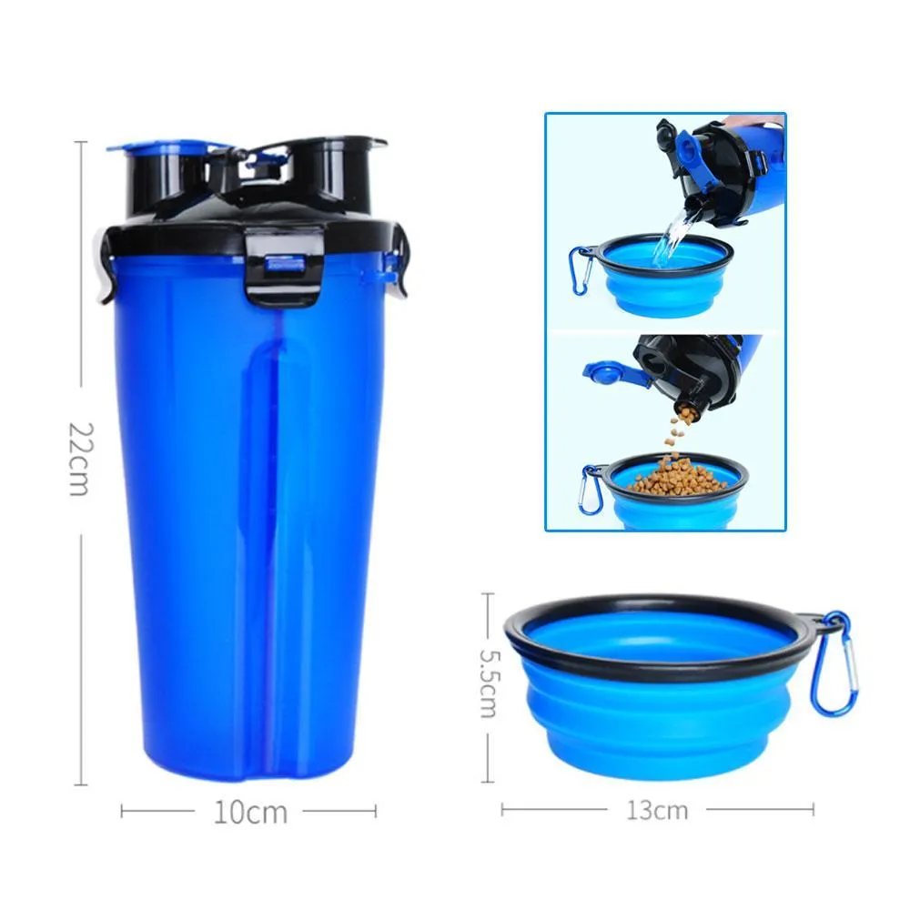 2-in-1 Pet Travel Water & Food Bottle with Foldable Bowl