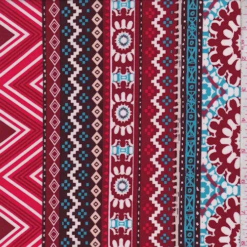 2 YD PC-ITY Maroon/Turquoise Deco Stripe Jersey Knit Fabric