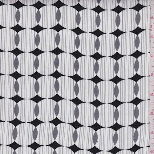 2 YD PC-White/Black/Grey Circle Stripe Rayon Challis Fabric