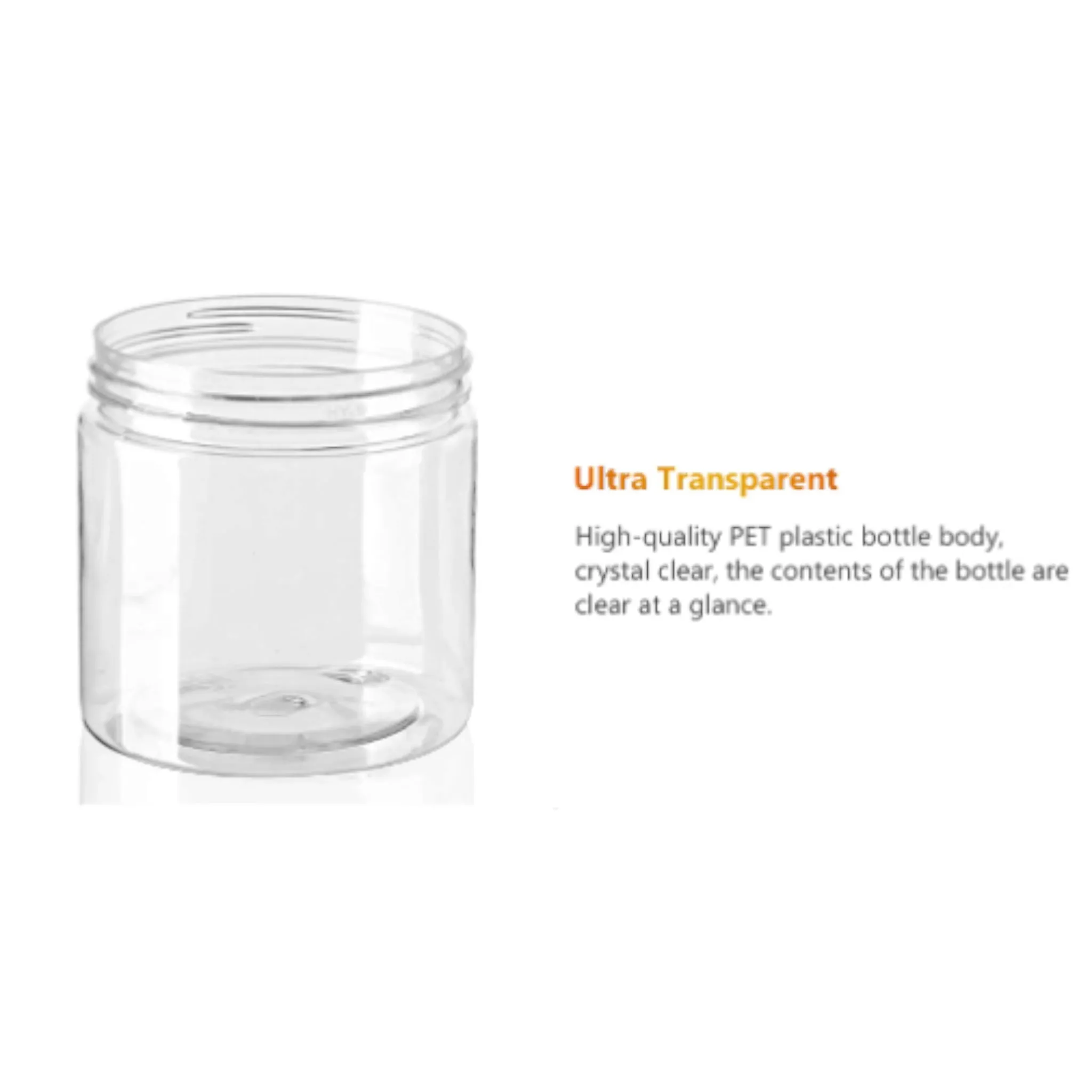 200ml PET Plastic Jar Bottle with Lid Crystal Clear