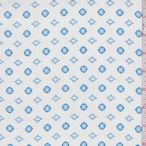 3 1/2 YD PC-White/Blue Mini Medallion Rayon Challis Fabric