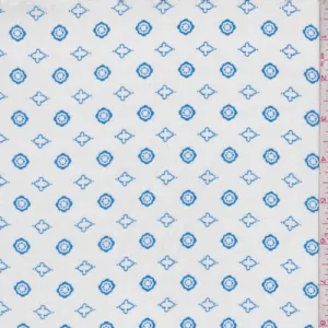 3 1/2 YD PC-White/Blue Mini Medallion Rayon Challis Fabric