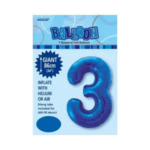 34in Dark Blue Number 3 Foil Balloon