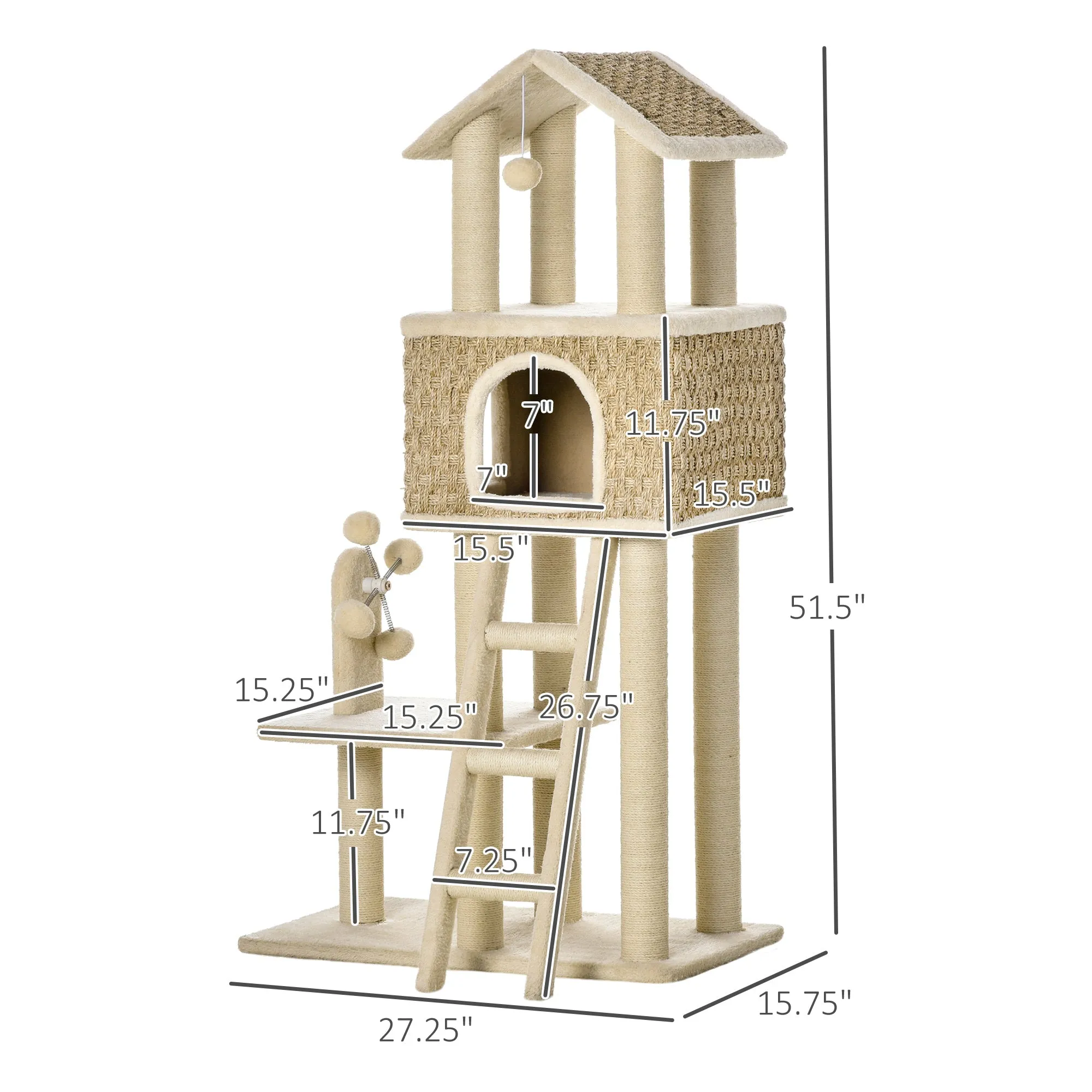 52" Cat Tree Activity Center with Scratching Posts - Beige