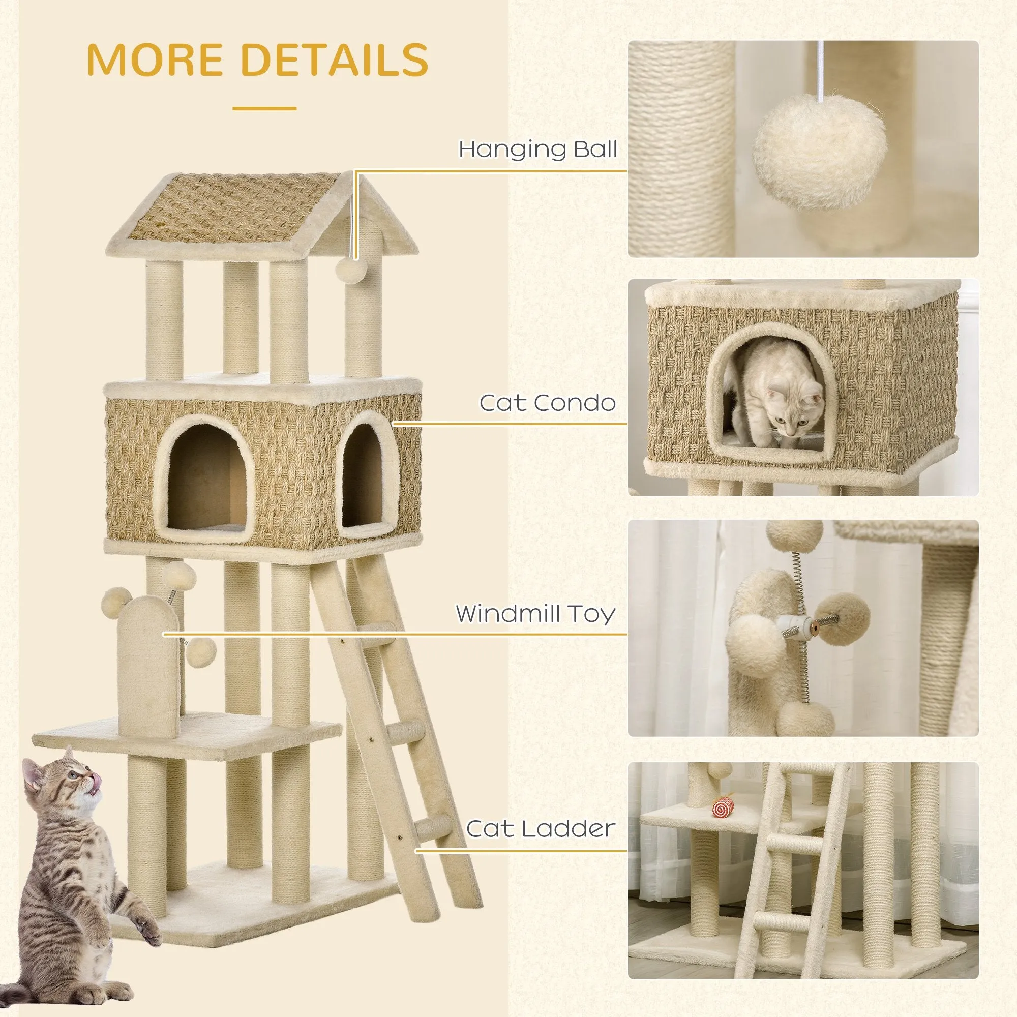 52" Cat Tree Activity Center with Scratching Posts - Beige