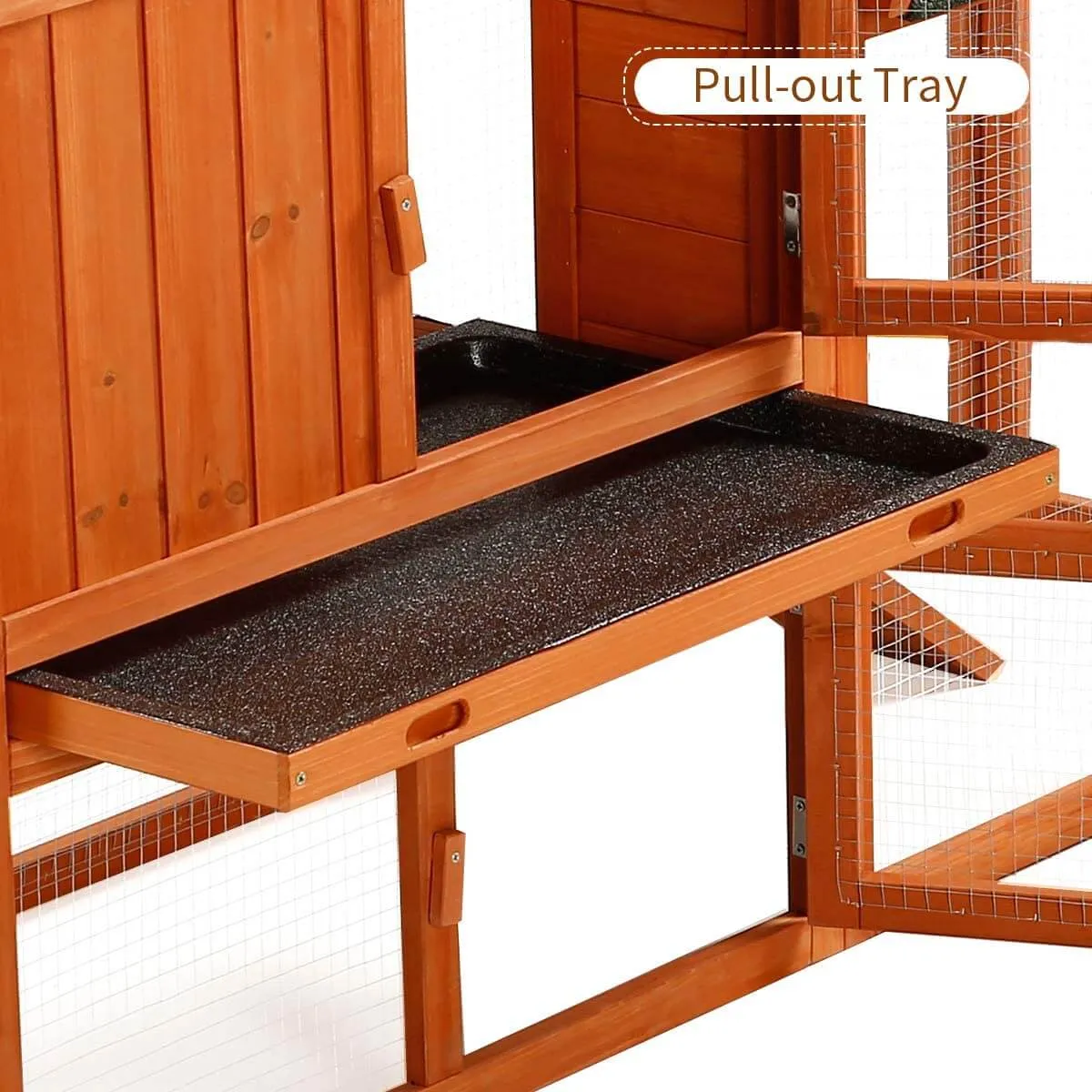 54.3" Rabbit Hutch Wooden Outdoor Open Roof Removable Tray & Ramp (Flat-Topped)