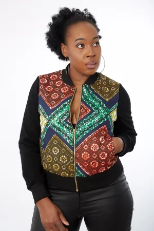 Afam African Danshiki Print Bomber Jacket