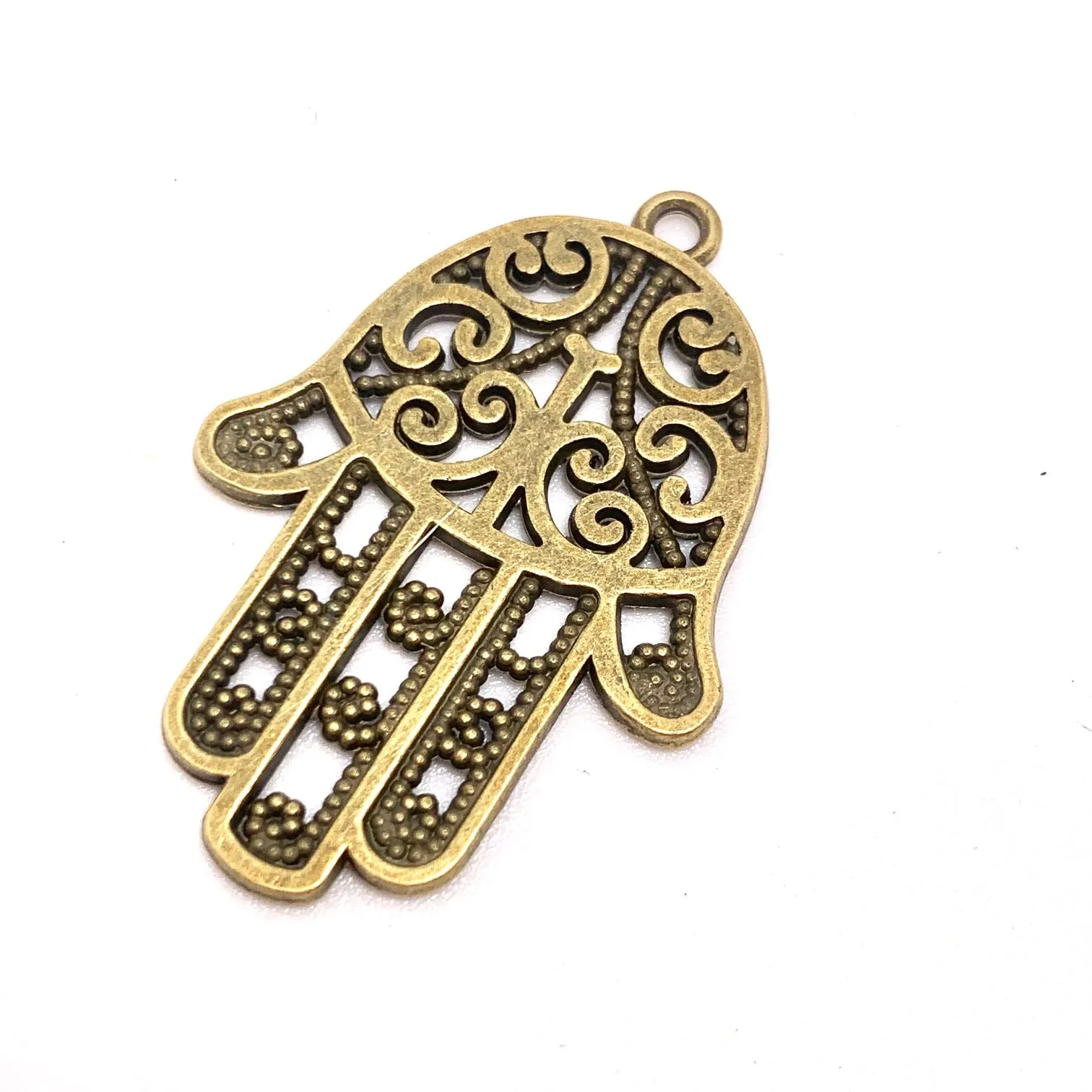 Antique Brass Hamasa Charm, 38mm