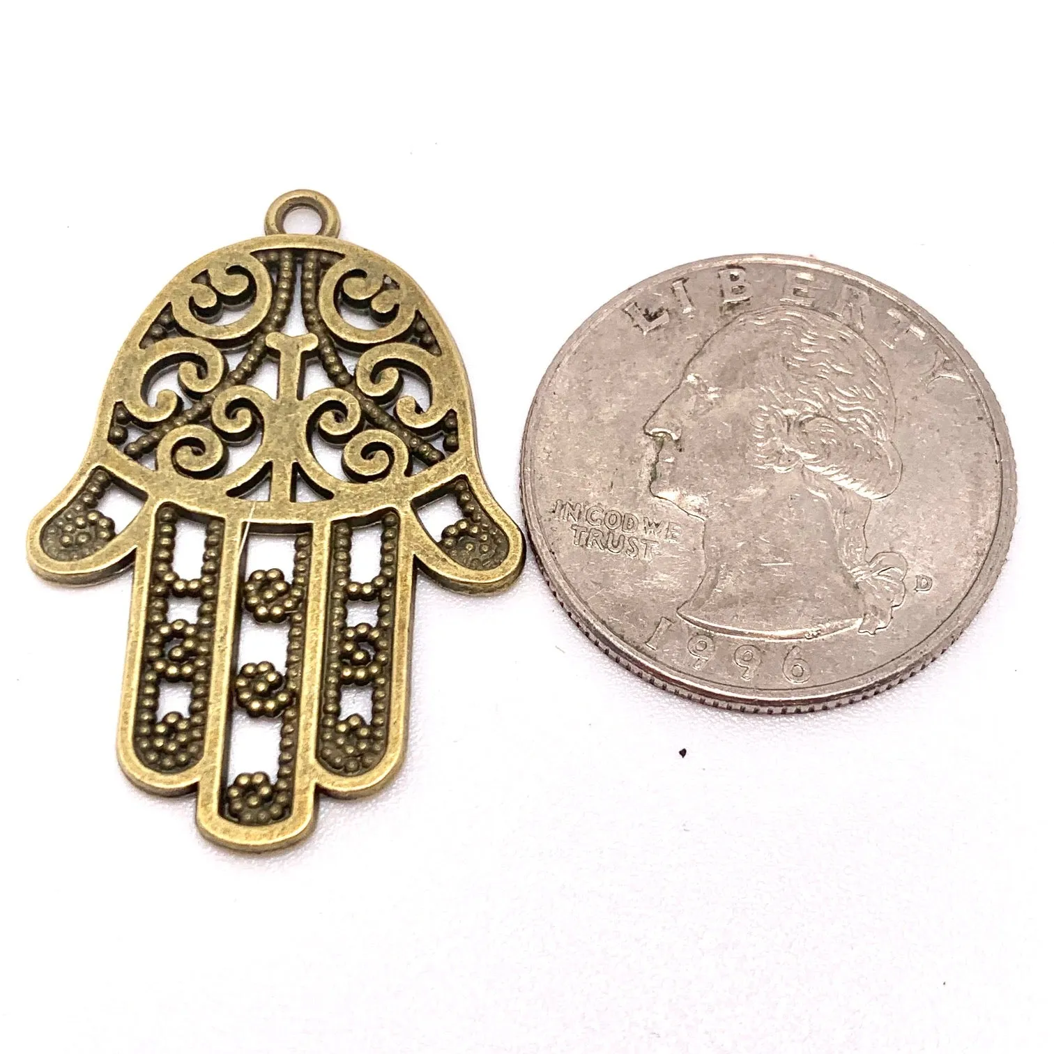 Antique Brass Hamasa Charm, 38mm