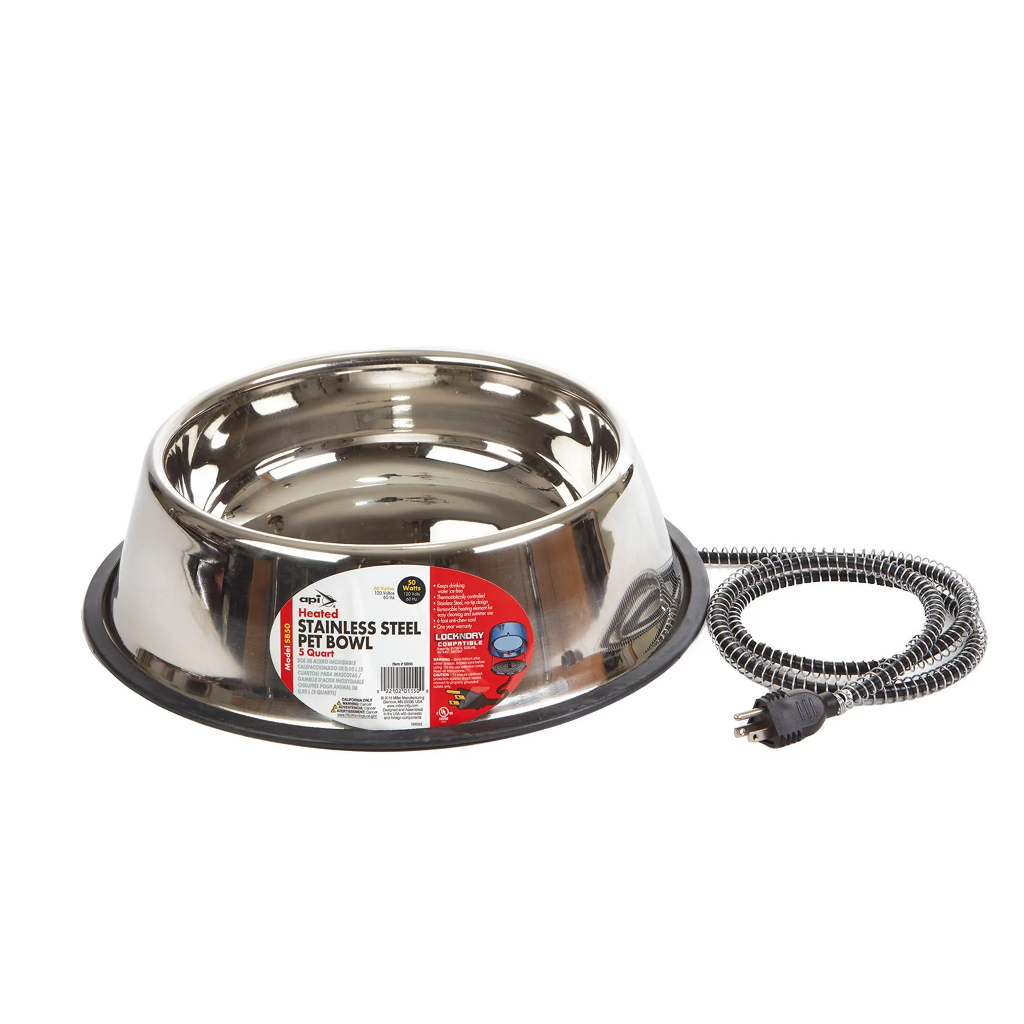 API 5 Quart Stainless Steel Thermostatically Controlled Nestable Heated Pet Bowl