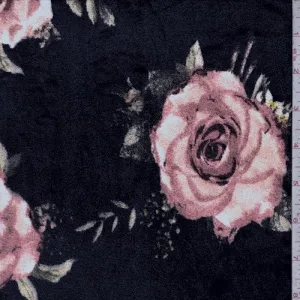 Black/Peach/Multi Floral Printed Stretch Velvet Knit Fabric