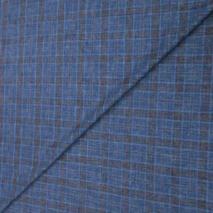 Blue with Hints of Burnt Orange Plaid Windowpane Wool & Silk Dorsilk Dormeuil Fabric