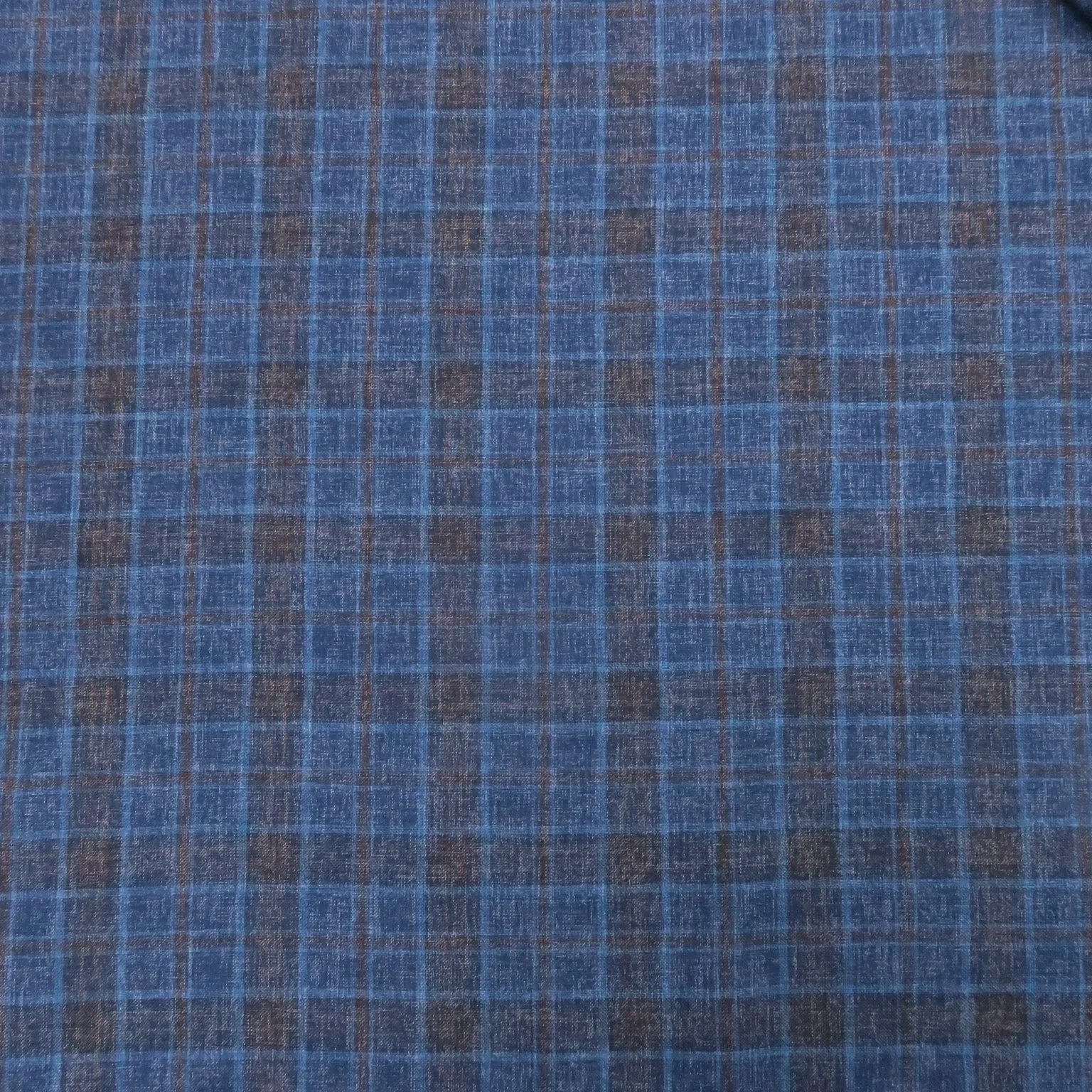 Blue with Hints of Burnt Orange Plaid Windowpane Wool & Silk Dorsilk Dormeuil Fabric