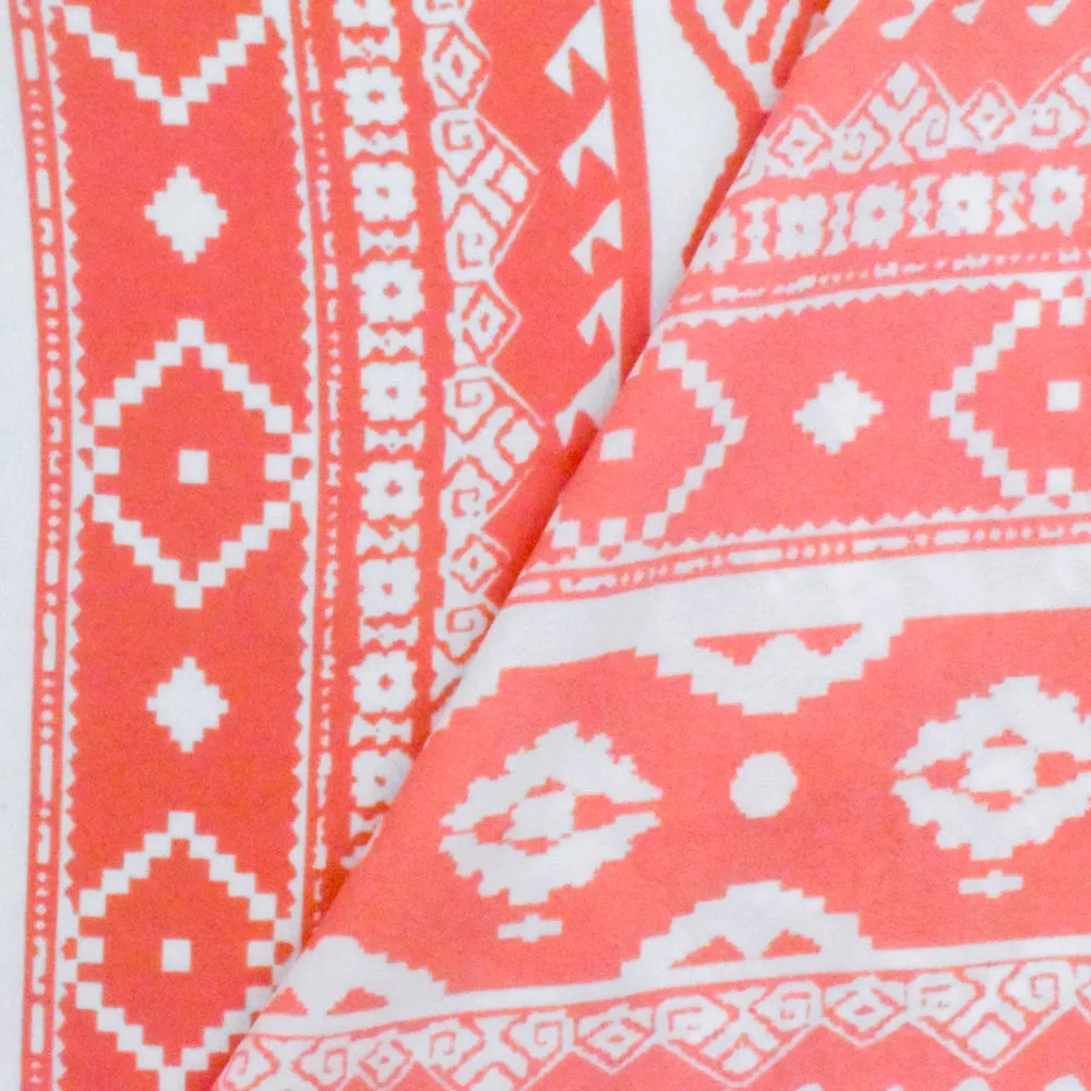 Carol Pink-Ivory Aztec Printed Polyester Georgette Woven Fabric