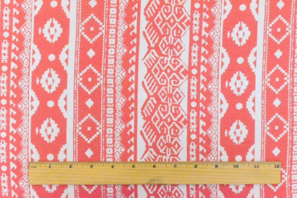 Carol Pink-Ivory Aztec Printed Polyester Georgette Woven Fabric