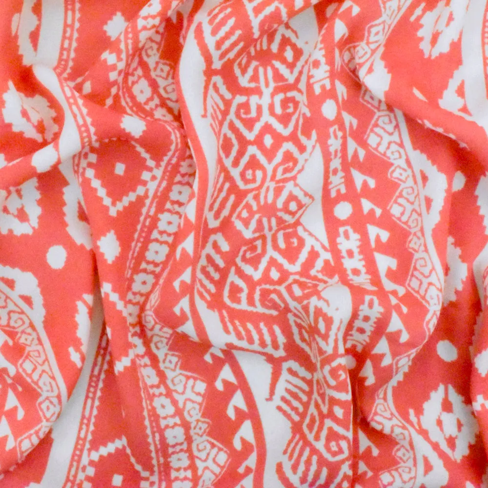 Carol Pink-Ivory Aztec Printed Polyester Georgette Woven Fabric