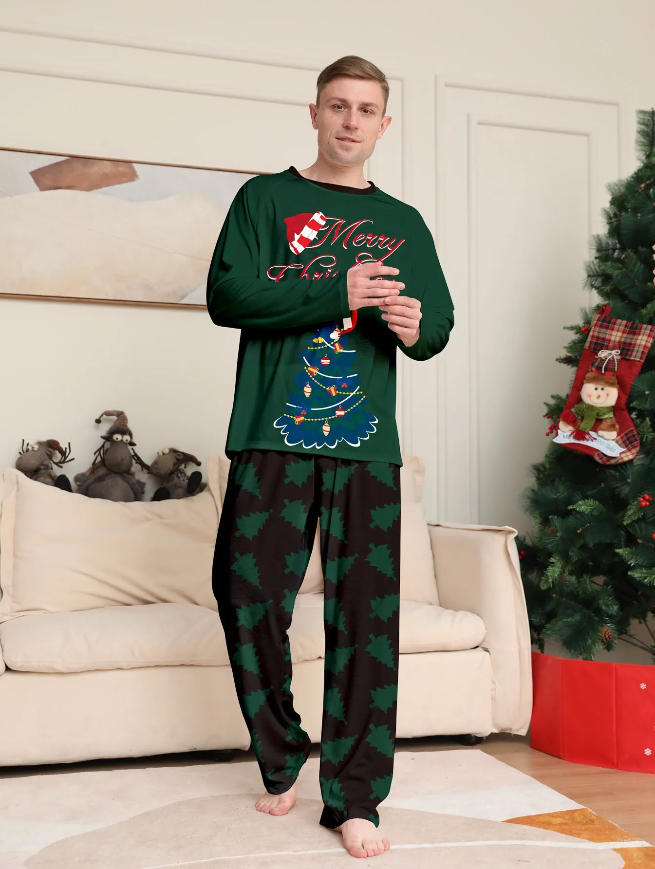 Christmas Tree Monogrammed Holiday Parent-Child Pajama Set