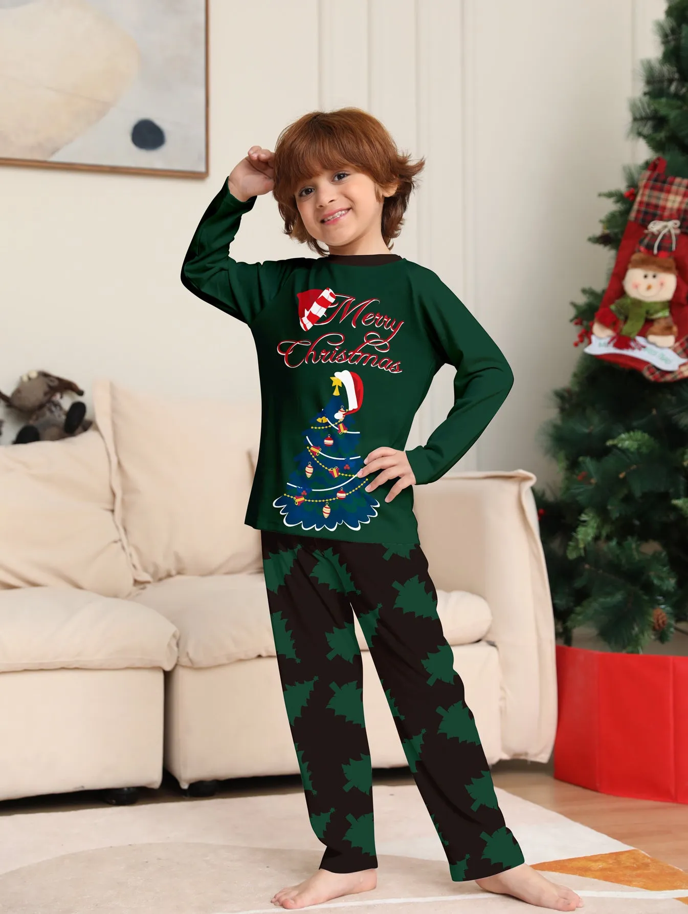 Christmas Tree Monogrammed Holiday Parent-Child Pajama Set