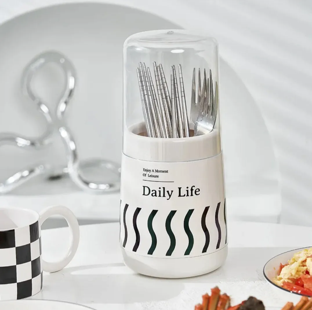 CUTLERY HOLDER WITH LID