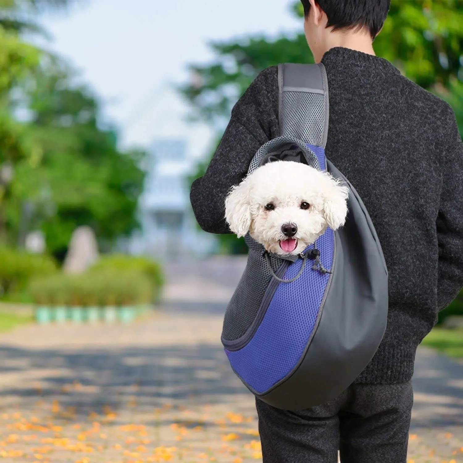 Dark Blue Breathable Sling Pet Pouch w/ Safety Hook (S)