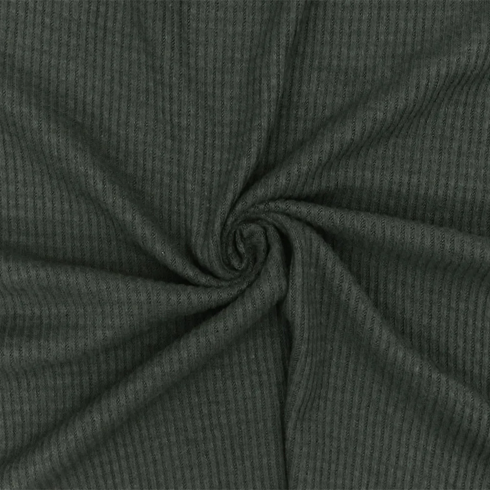 Dark Smoked Gray Solid Stretch Rayon Brushed 2X2 Rib Knit Fabric