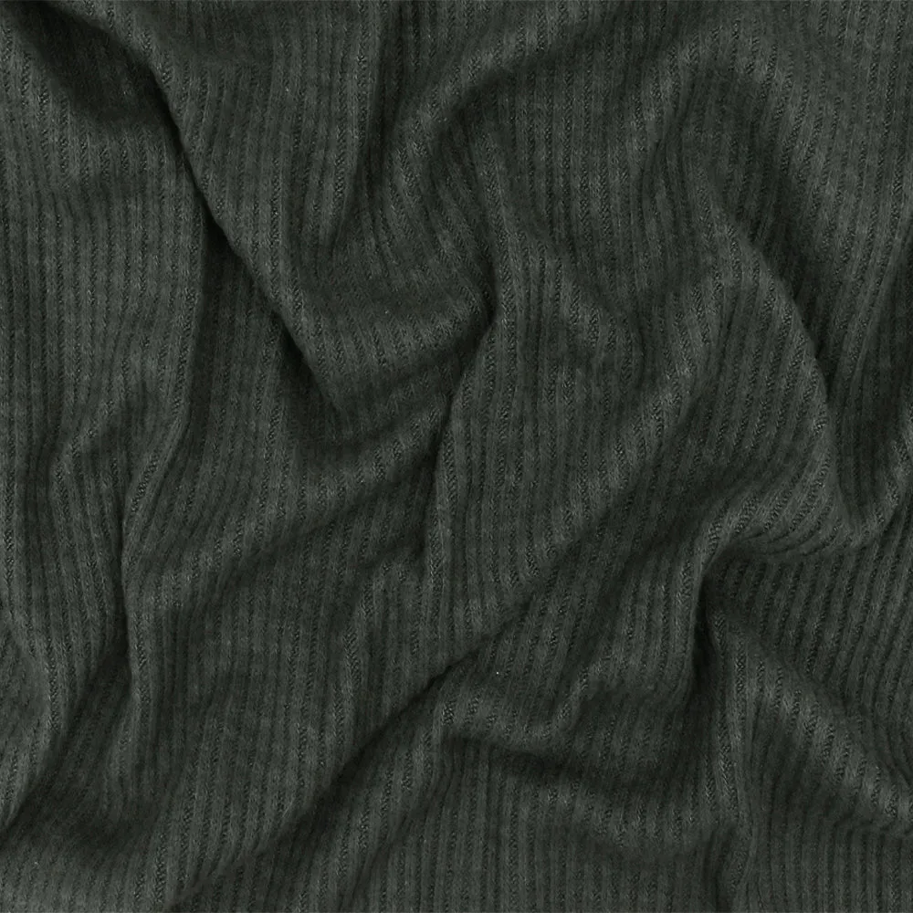 Dark Smoked Gray Solid Stretch Rayon Brushed 2X2 Rib Knit Fabric