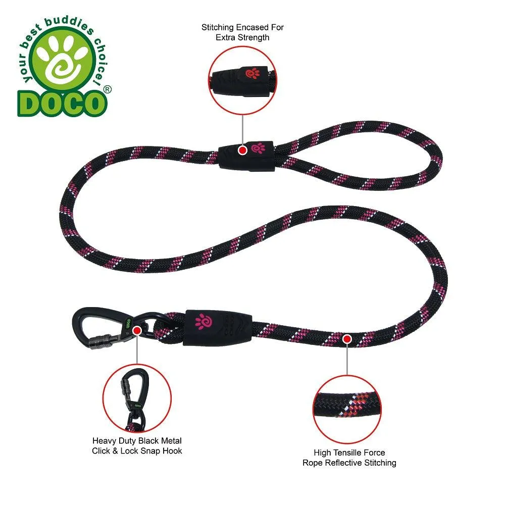 DOCO® 5ft Reflective Rope Dog Leash w/ Click & Lock Snap (3/8" Width x 5ft)