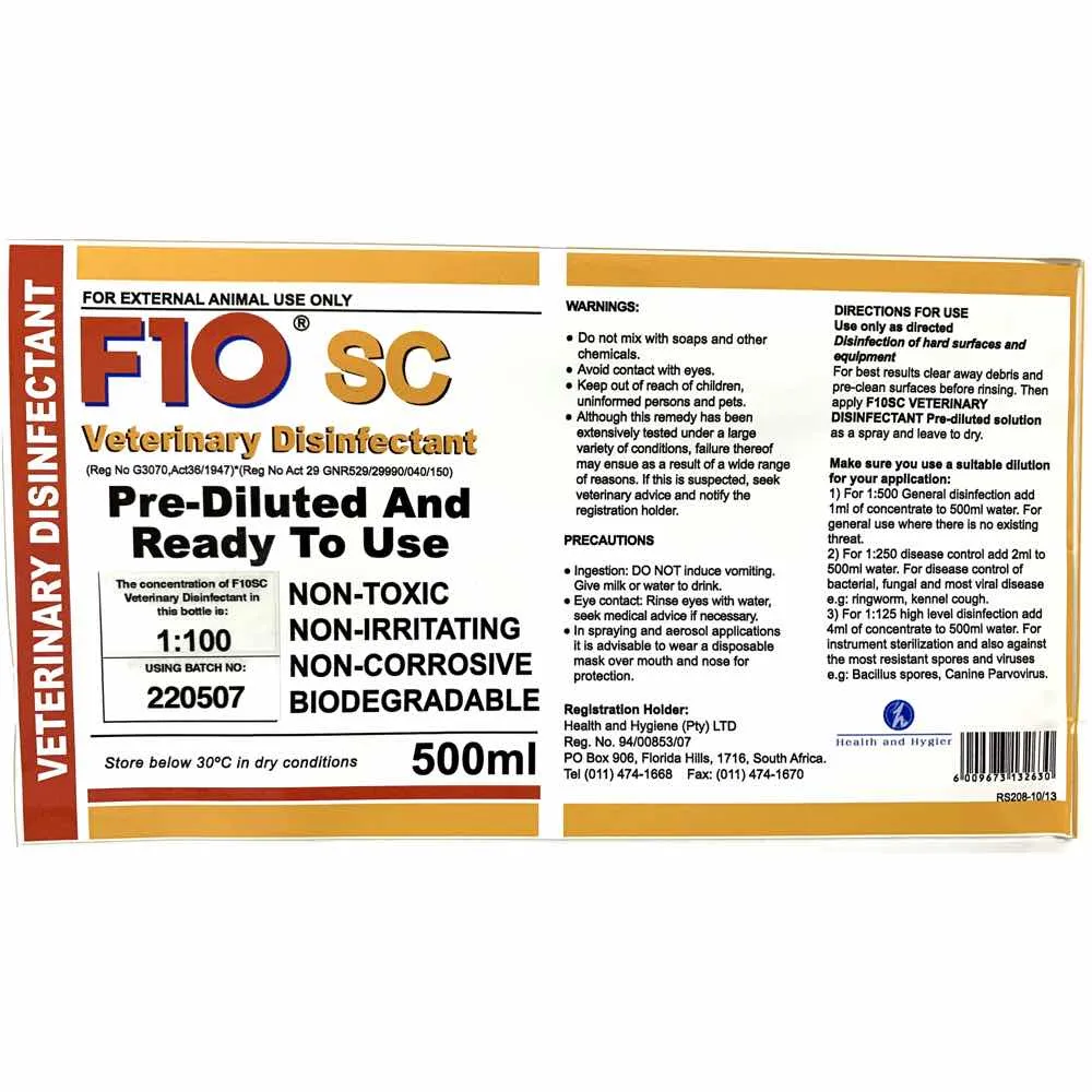 F10 Pre-Diluted Ready-To-Use Disinfectant Spray 500ml