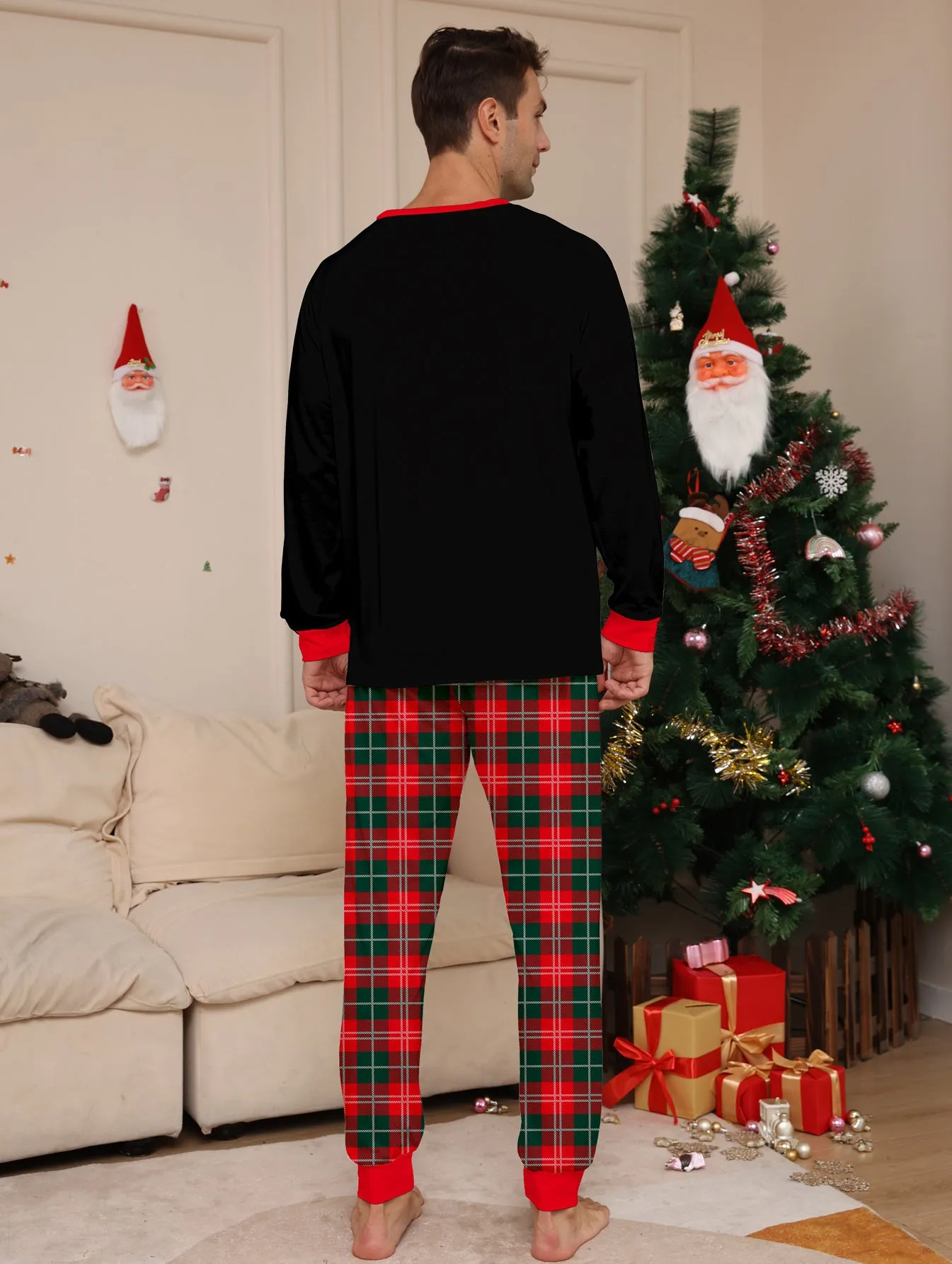 Family Parent-Child Christmas Cake Hat Plaid Pajamas Set