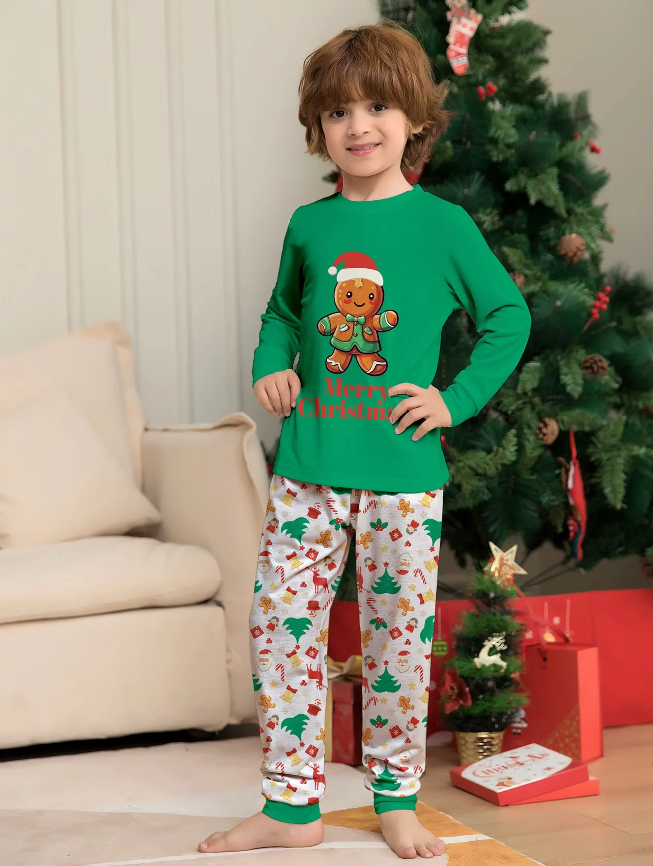 Family Parent-Child Christmas Cartoon Gingerbread Man Pajamas Set