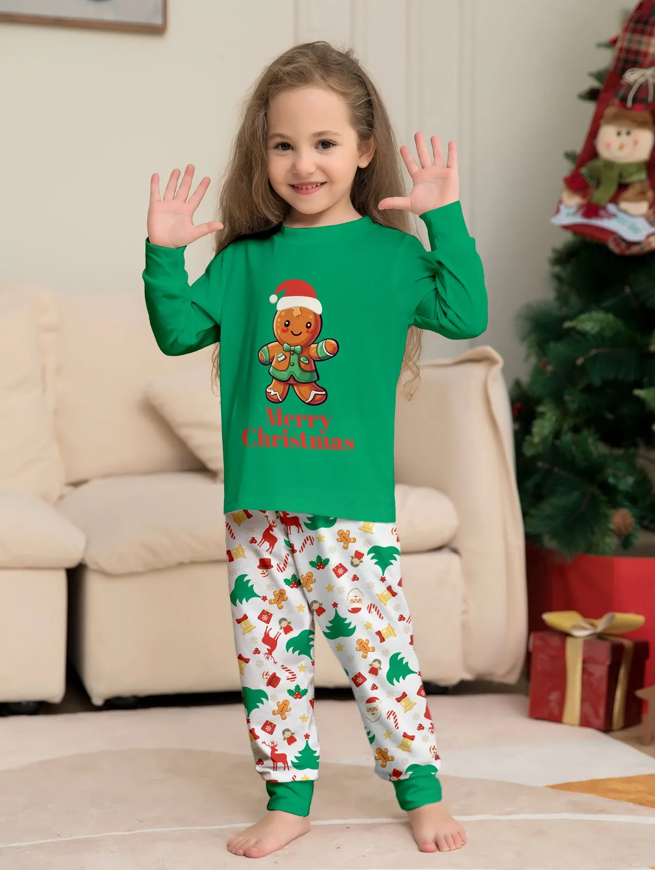 Family Parent-Child Christmas Cartoon Gingerbread Man Pajamas Set