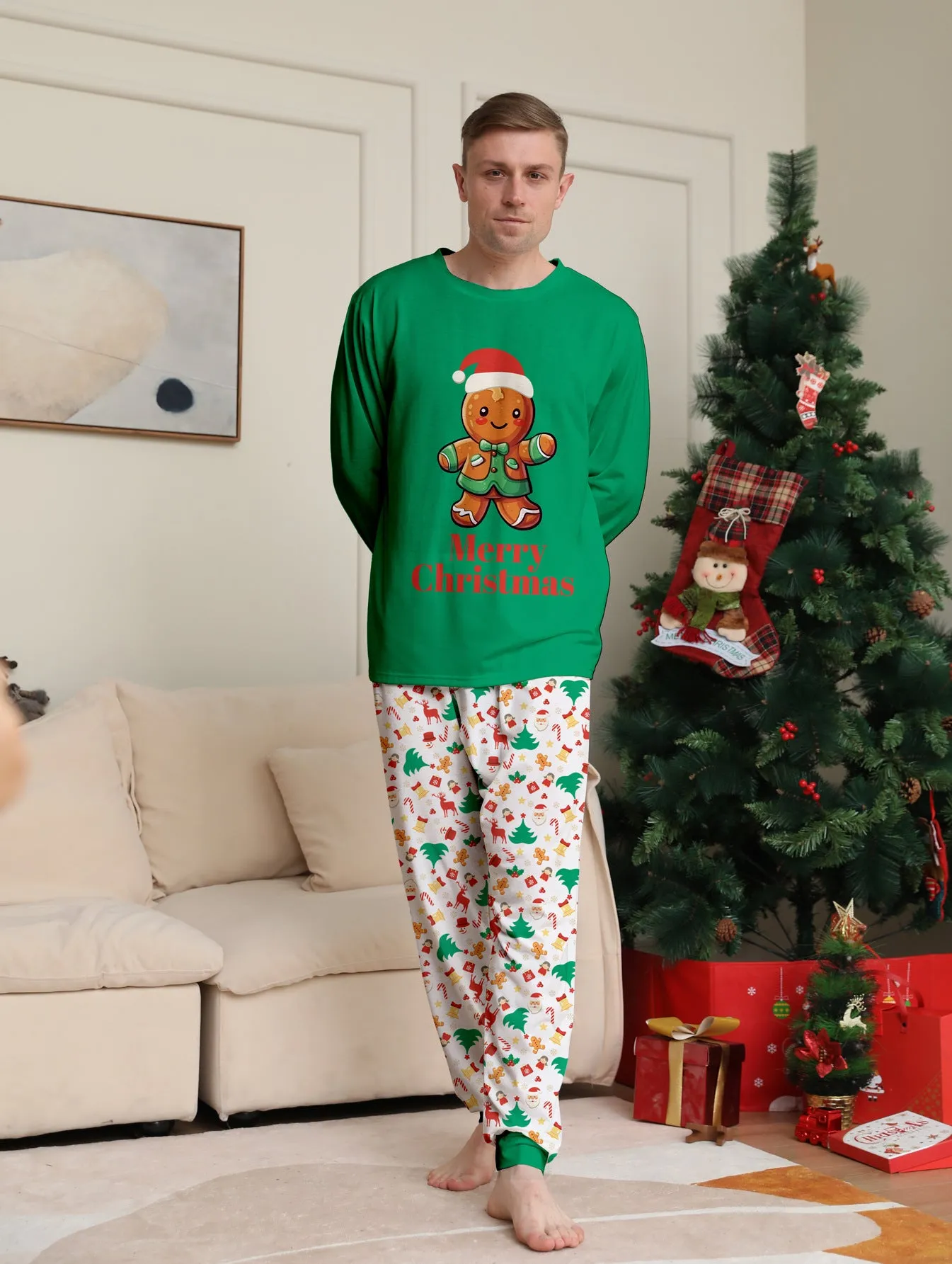 Family Parent-Child Christmas Cartoon Gingerbread Man Pajamas Set