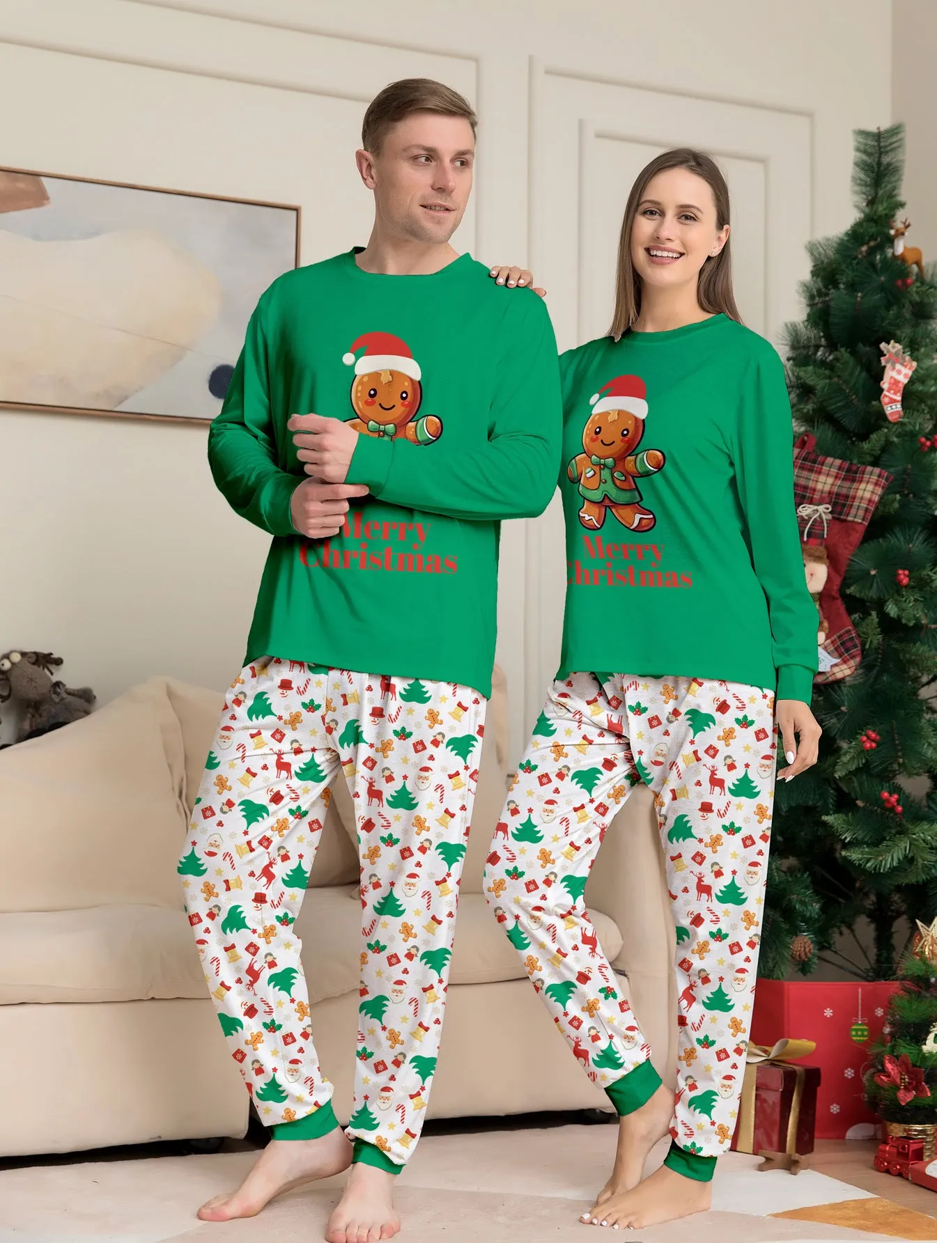 Family Parent-Child Christmas Cartoon Gingerbread Man Pajamas Set