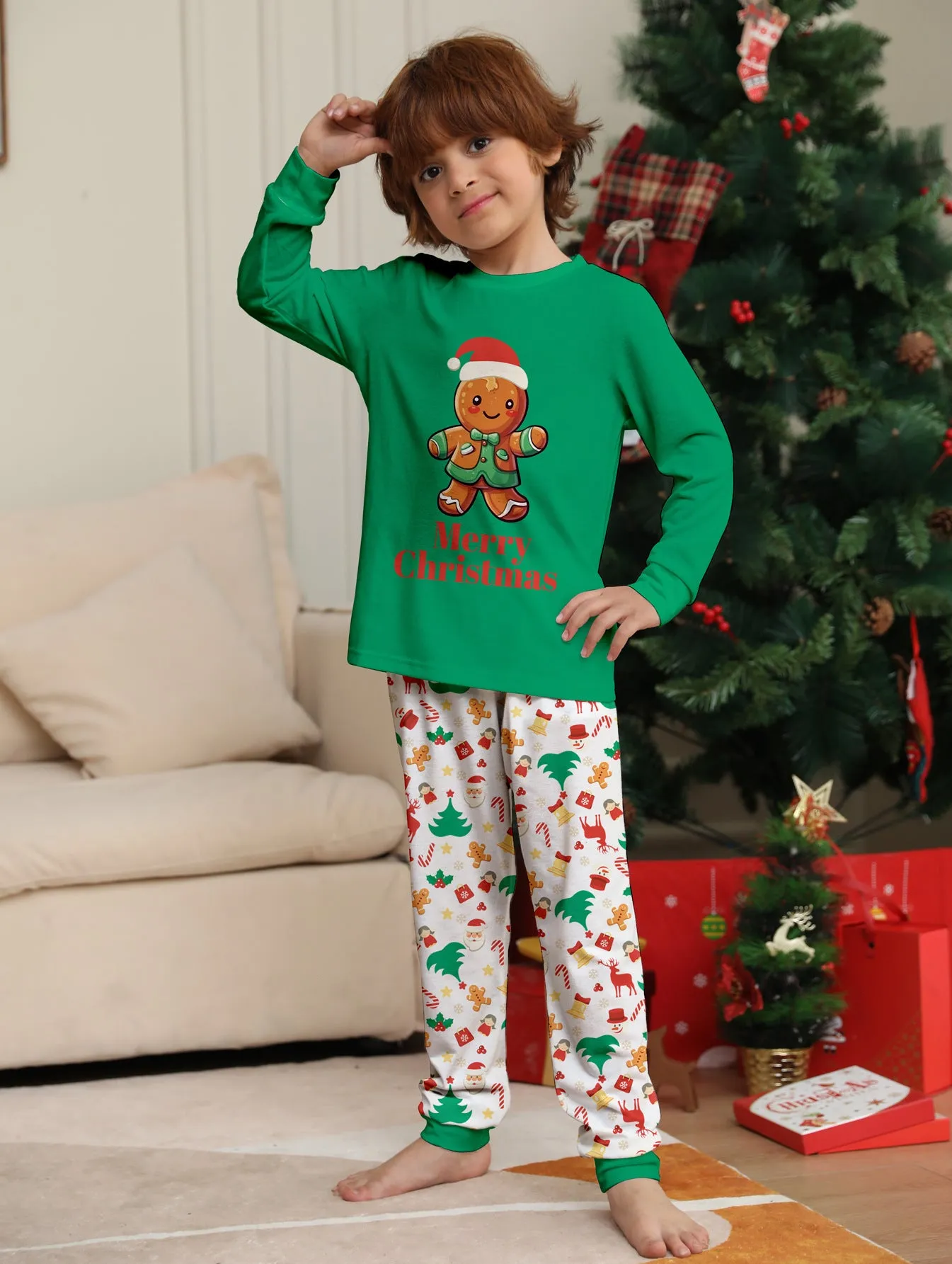 Family Parent-Child Christmas Cartoon Gingerbread Man Pajamas Set