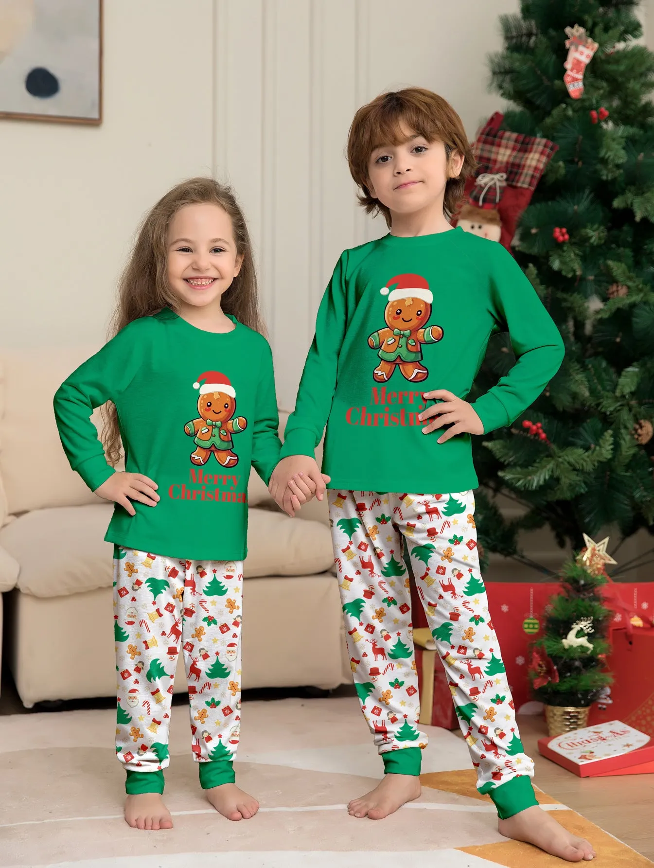 Family Parent-Child Christmas Cartoon Gingerbread Man Pajamas Set