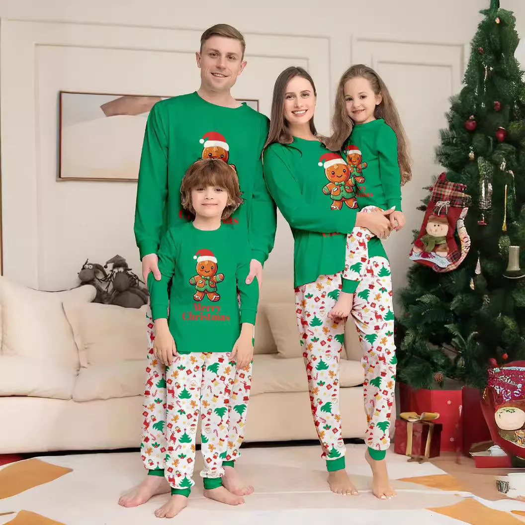 Family Parent-Child Christmas Cartoon Gingerbread Man Pajamas Set