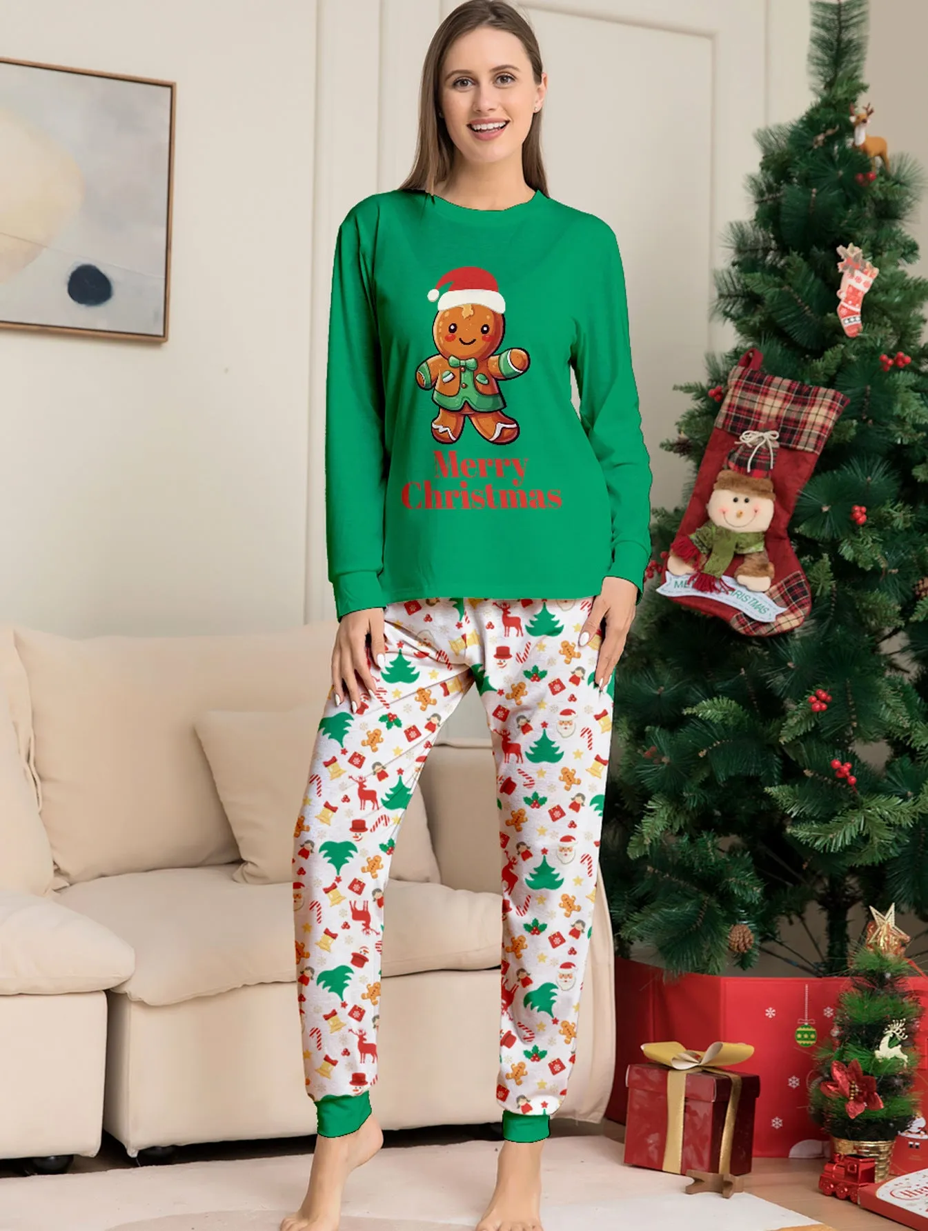 Family Parent-Child Christmas Cartoon Gingerbread Man Pajamas Set