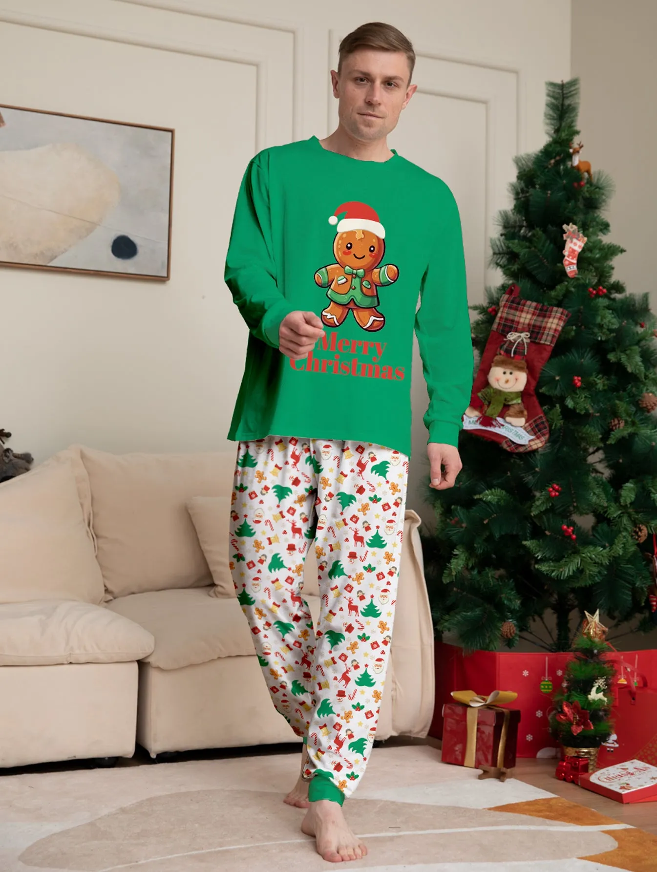 Family Parent-Child Christmas Cartoon Gingerbread Man Pajamas Set