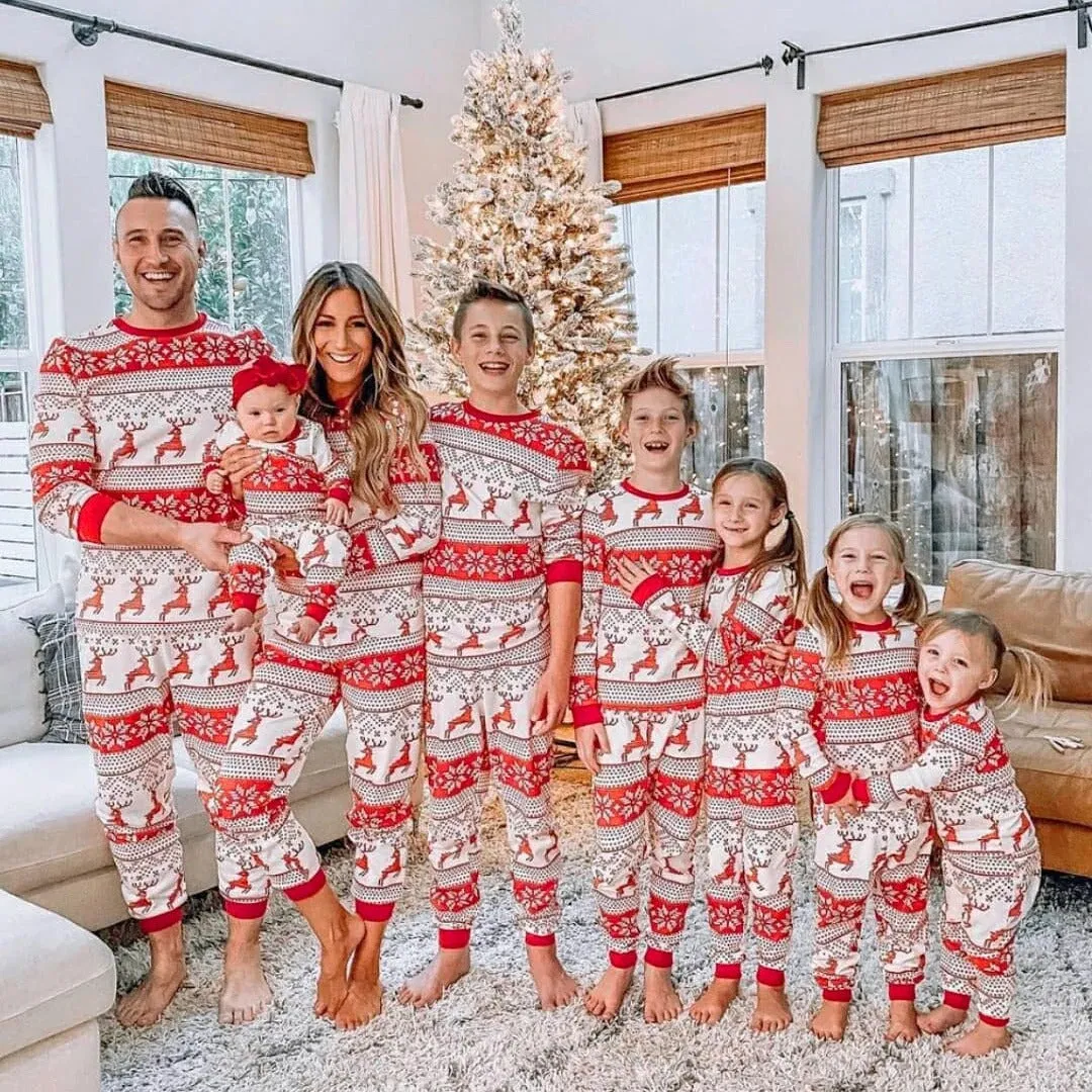 Family Parent-Child Christmas Reindeer and Snowflake Patterned Pajamas