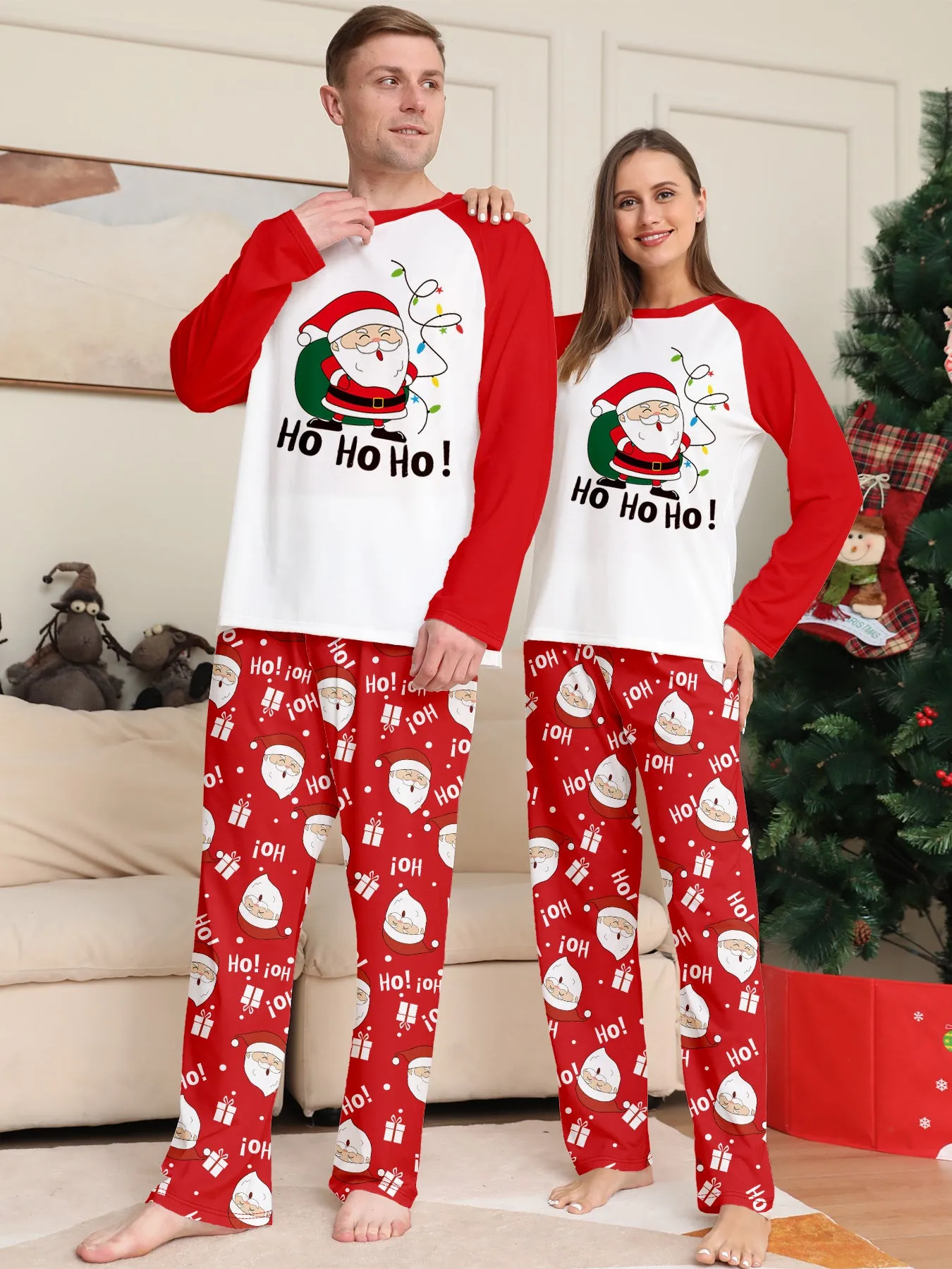 Family Parent-Child  Christmas Santa Claus Letters Cartoon Pajamas Set