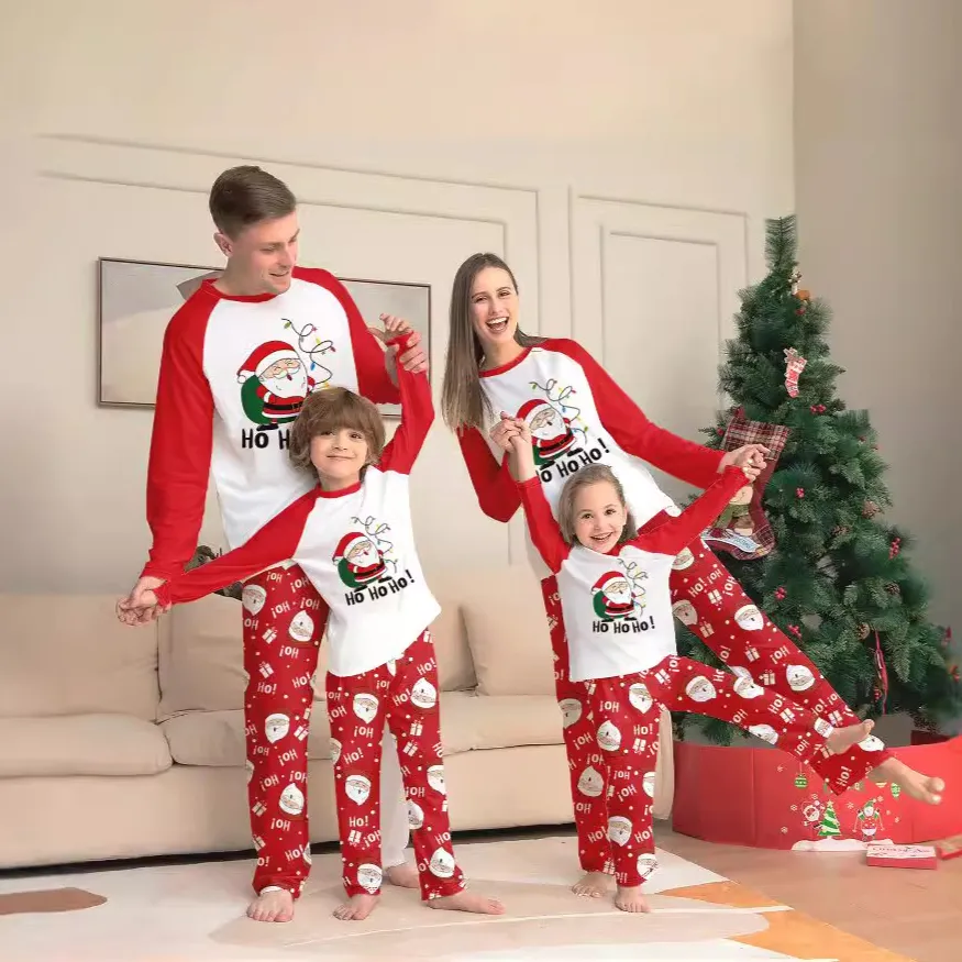 Family Parent-Child  Christmas Santa Claus Letters Cartoon Pajamas Set