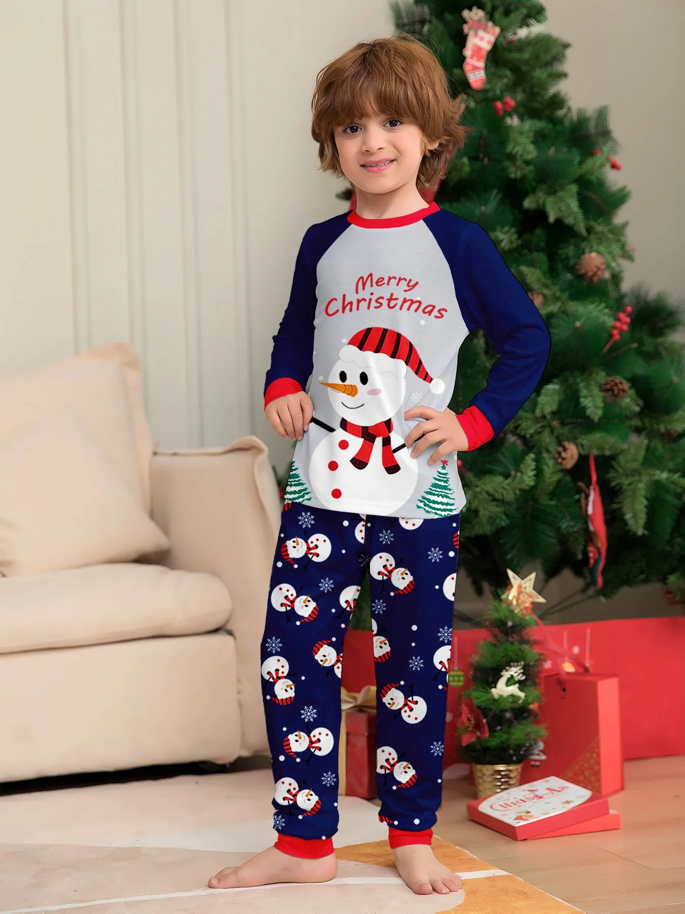 Family Parent-Child White Snowman Christmas Pajamas Set