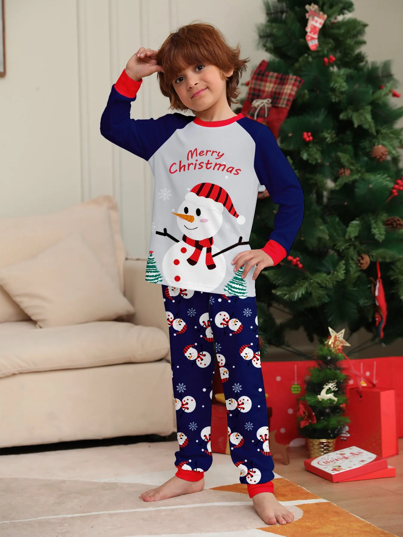 Family Parent-Child White Snowman Christmas Pajamas Set