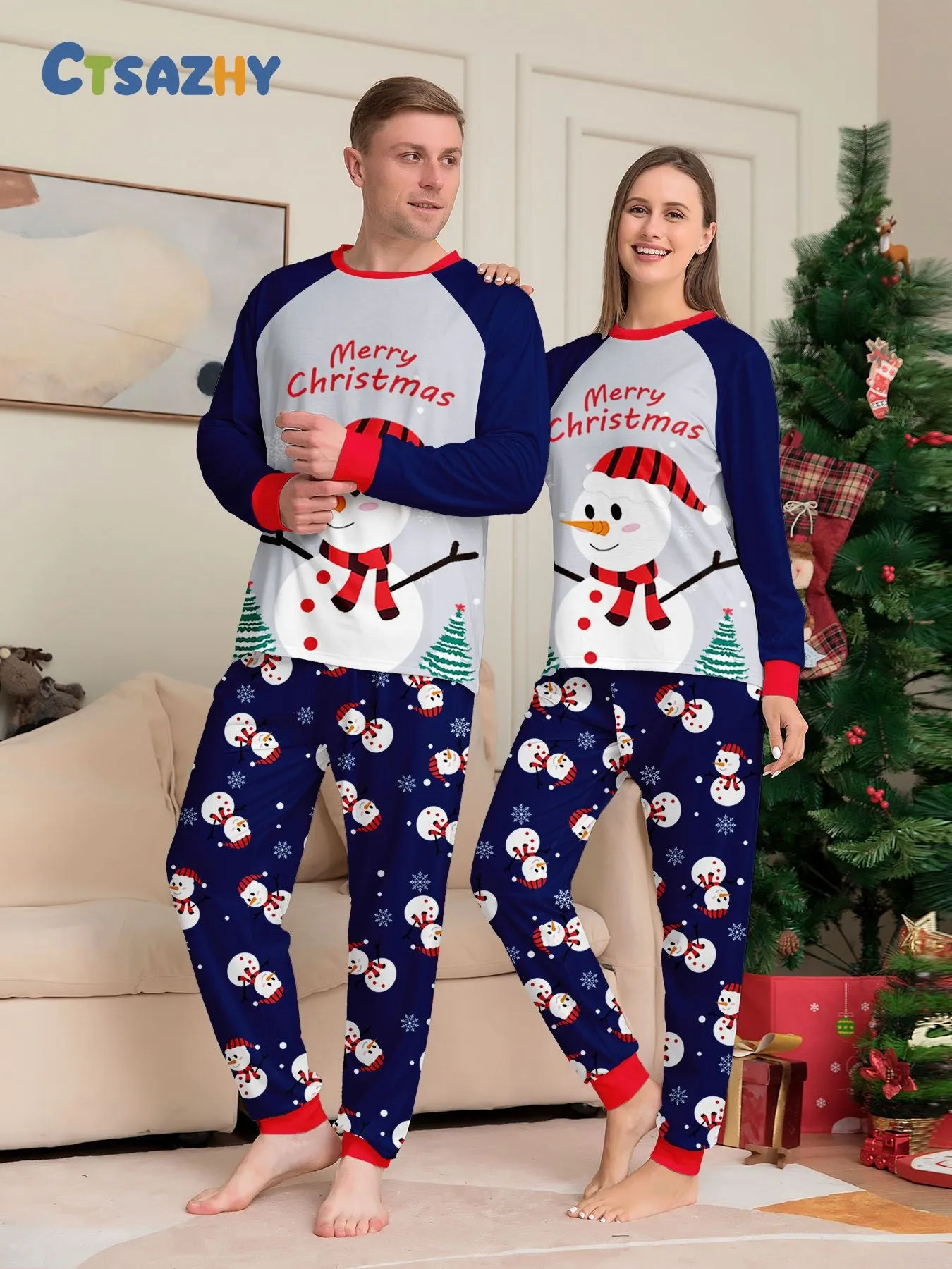 Family Parent-Child White Snowman Christmas Pajamas Set