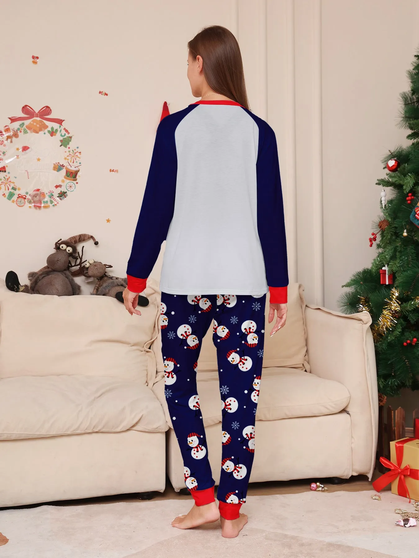 Family Parent-Child White Snowman Christmas Pajamas Set