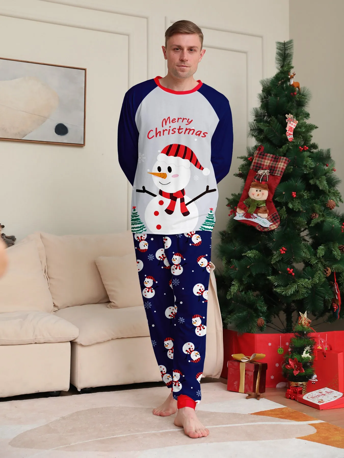 Family Parent-Child White Snowman Christmas Pajamas Set