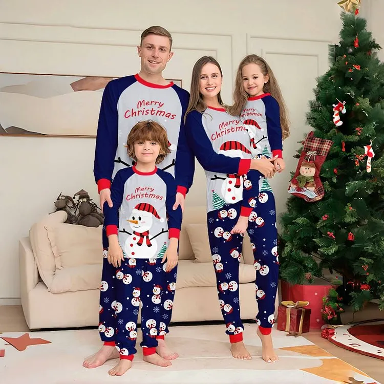 Family Parent-Child White Snowman Christmas Pajamas Set