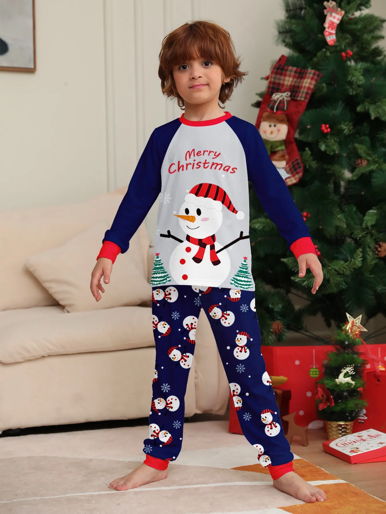 Family Parent-Child White Snowman Christmas Pajamas Set