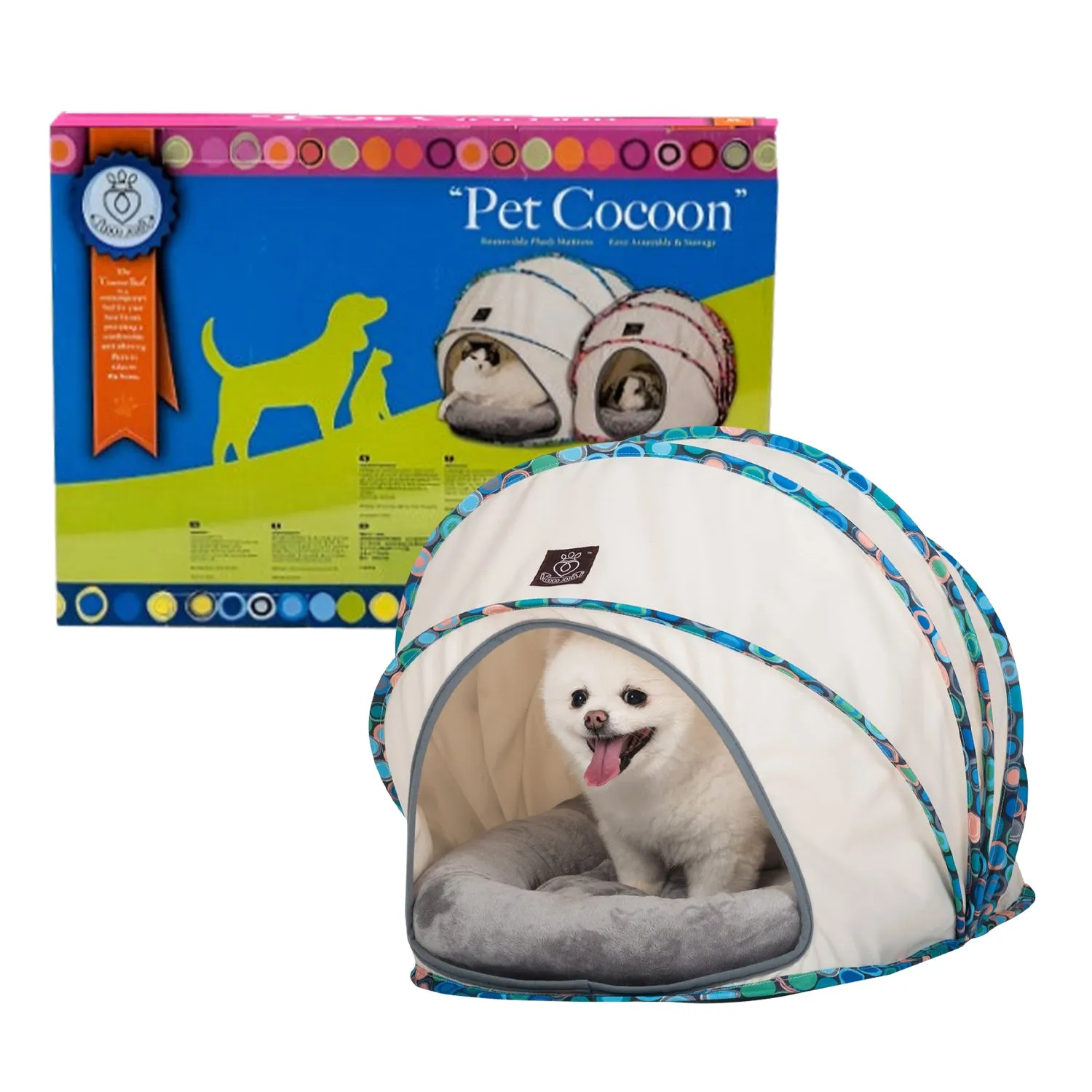 Foldable / Pop Up Cocoon Cave for Dogs, Cats and Companion Animals with Removable Cushion and Convenient Travel Carry Bag, Dog and Cat House with Bed